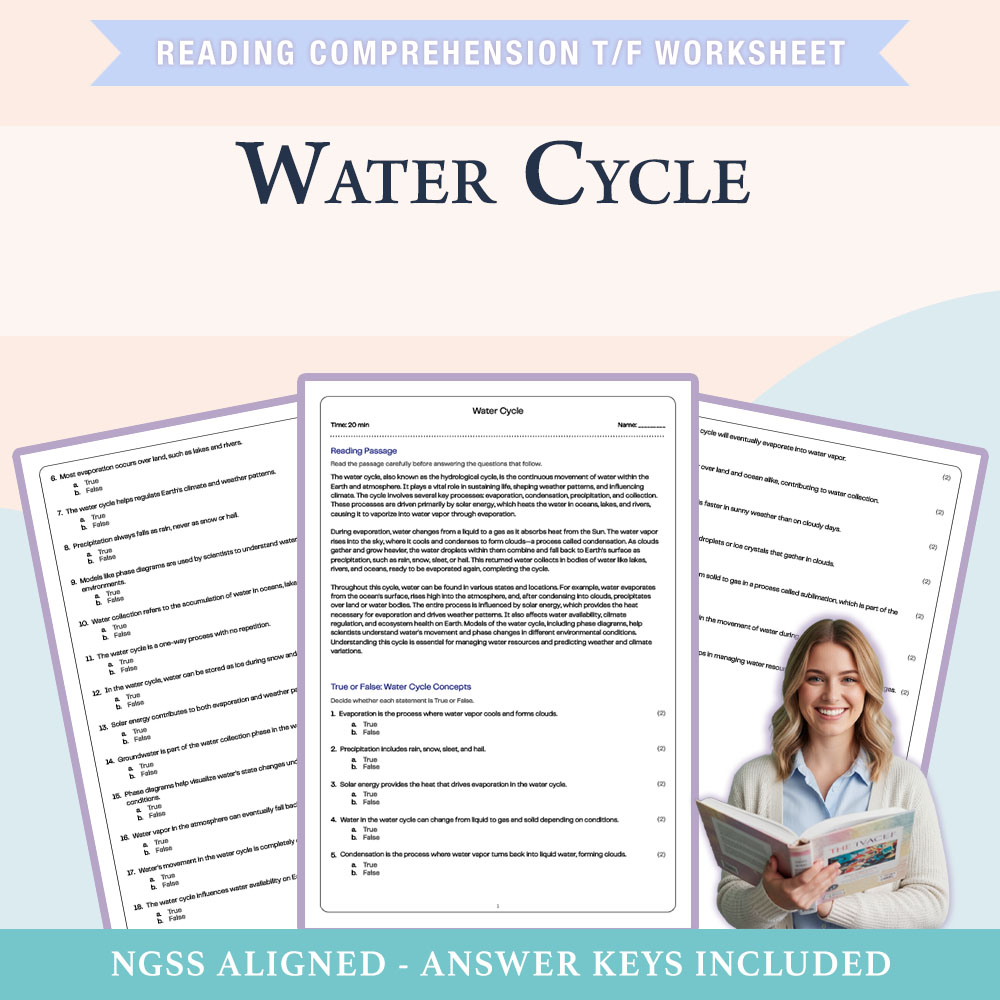 Science reading comprehensions true or false worksheet worksheet — Grade 6 Science | Water Cycle True or False Worksheet (…