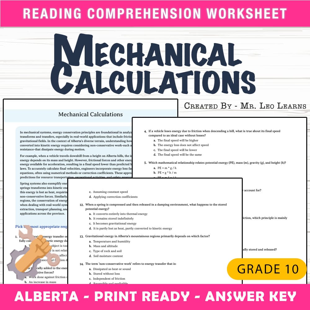 Grade 10 Science worksheet mcq paper worksheet — Grade 10 Science — Mechanical Calculations Worksheet MCQ Paper for Master…