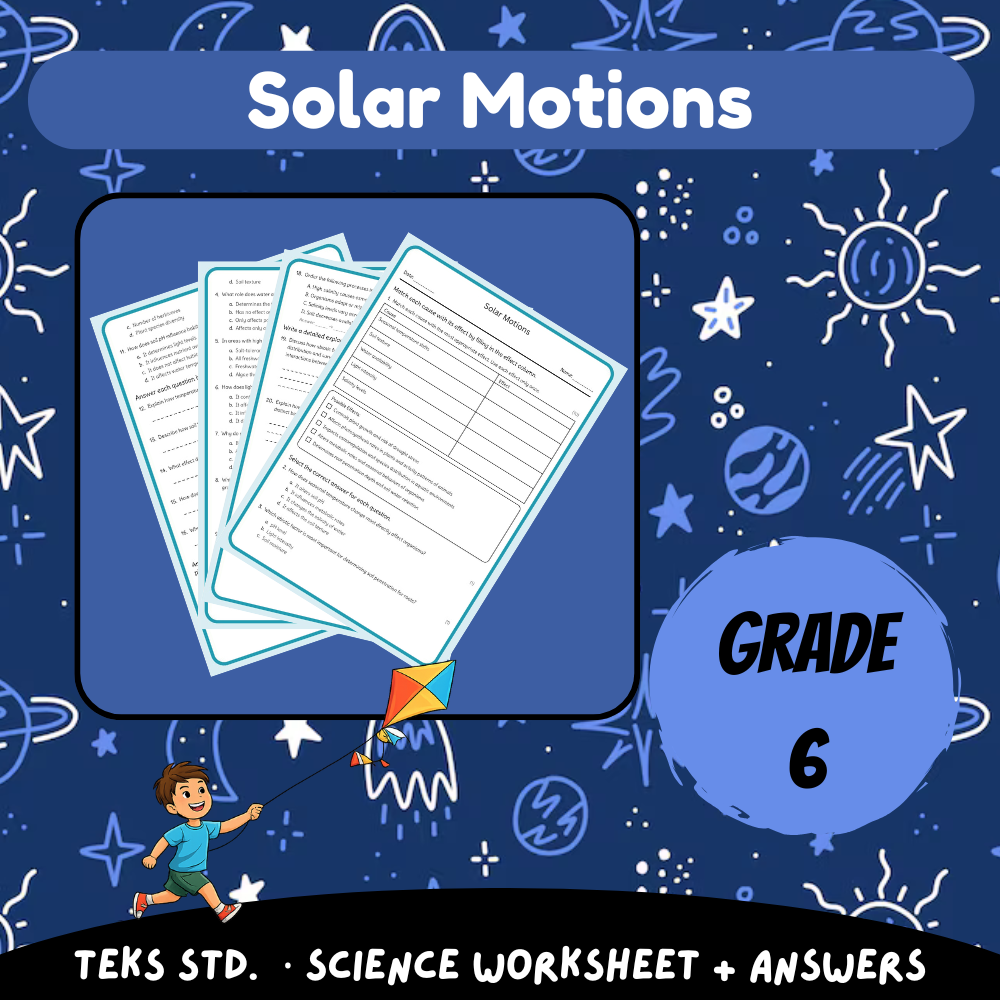 Grade 6 Science | Solar Motions Worksheet (Answer Key) – TEKS Aligned