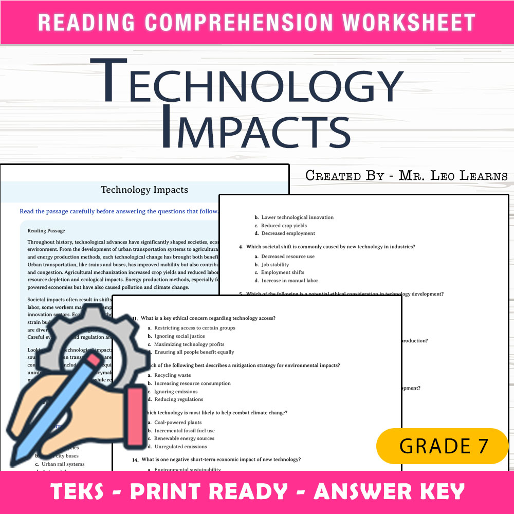 Grade 7 Science worksheet worksheet — Grade 7 Science – Technology Impacts Worksheet for Mastery — page 1