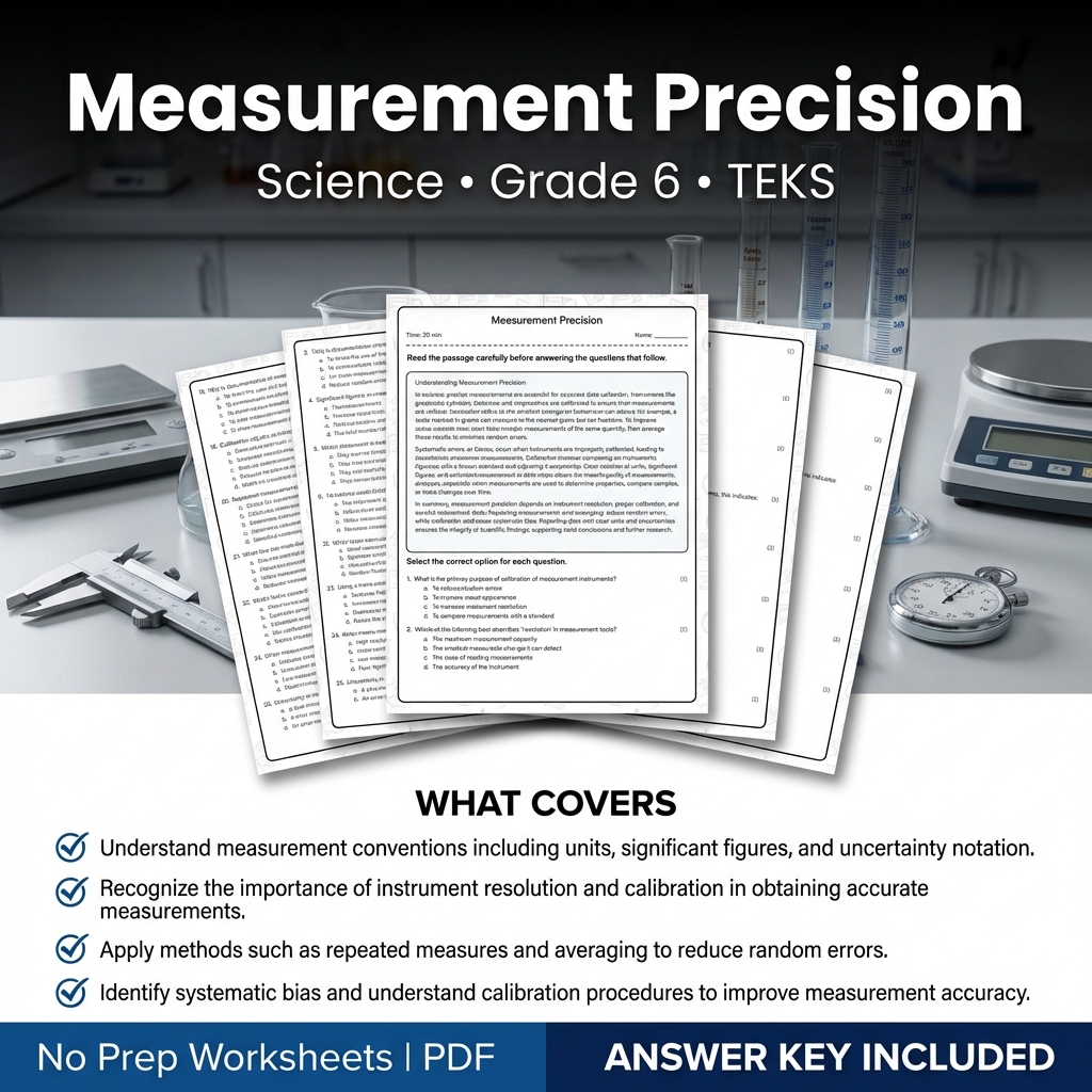 Grade 6 Science Worksheet on Measurement Precision TEKS Alignment
