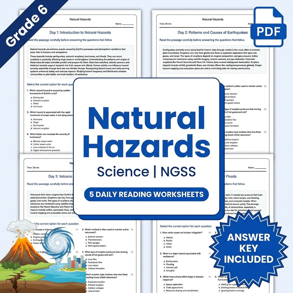 Grade 6 Science – Natural Hazards Daily Reading Worksheet (PDF+ Answer Key)