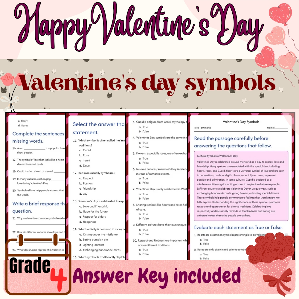 Grade 4 Seasonal Valentine’s Day Unit | Love & Kindness Worksheets & Activities — included worksheet 5
