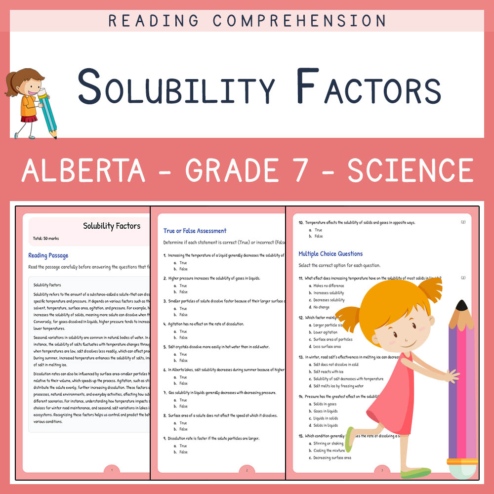 Grade 7 Science worksheet elena worksheet — Grade 7 Science Worksheet | Solubility Factors | Alberta Curriculum — page 1