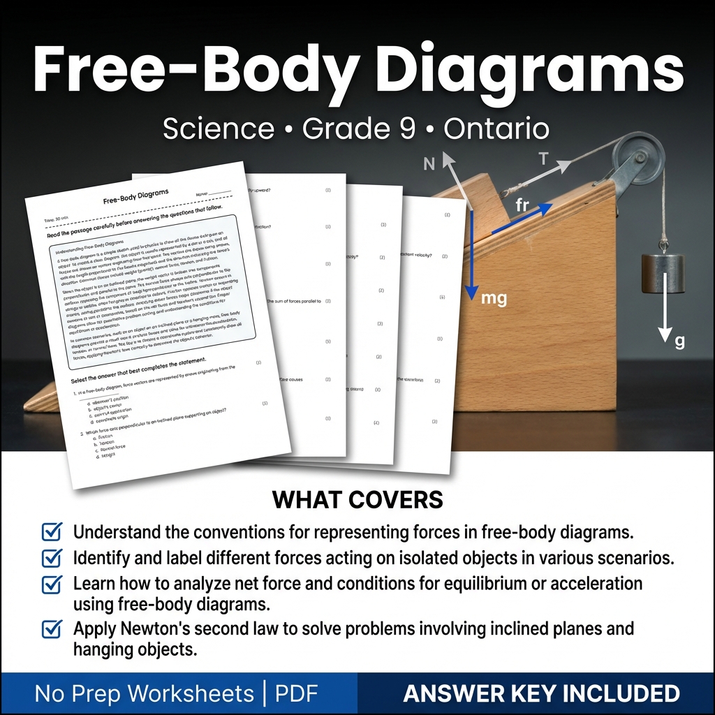 Grade 9 Science worksheet — Grade 9 Science Worksheet on Free-Body Diagrams – Ontario Standards