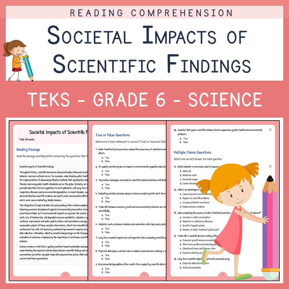 Grade 6 Science worksheet elena worksheet — Grade 6 Science | Societal Impacts of Scientific Findings Worksheet | TEKS — p…