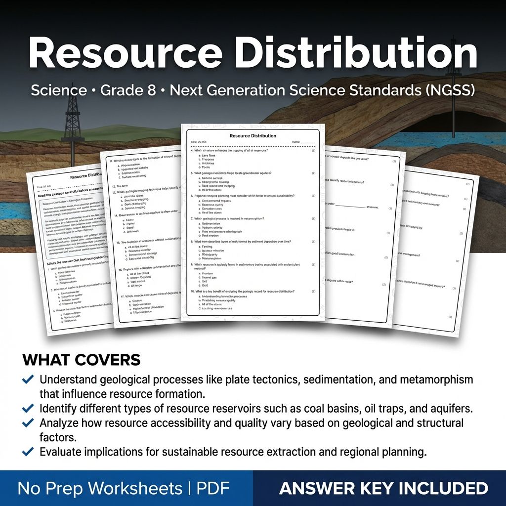 Grade 8 Science Worksheet | Resource Distribution & Geology Practice PDF