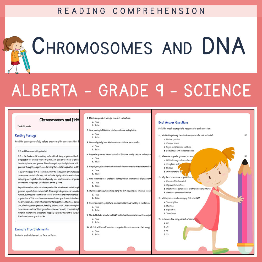 Grade 9 Science worksheet elena worksheet — Grade 9 Science | Chromosomes and DNA Worksheet | Alberta Standards — page 1