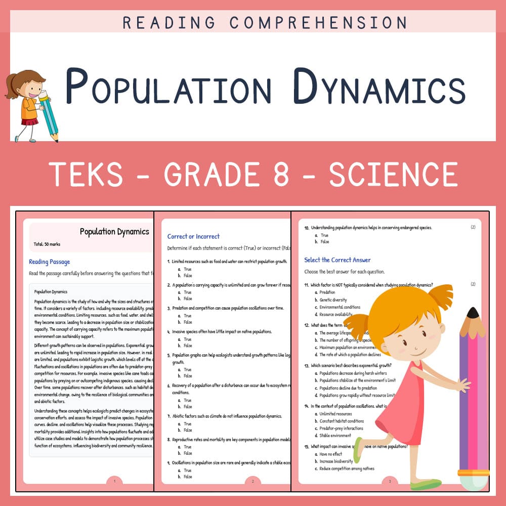 Grade 8 Science worksheet elena worksheet — Grade 8 Science | Population Dynamics Worksheet | TEKS Alligned — page 1