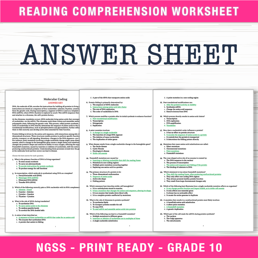 Grade 10 Science worksheet worksheet — Grade 10 Science | Molecular Coding Worksheet (PDF + Answer Key) — page 2