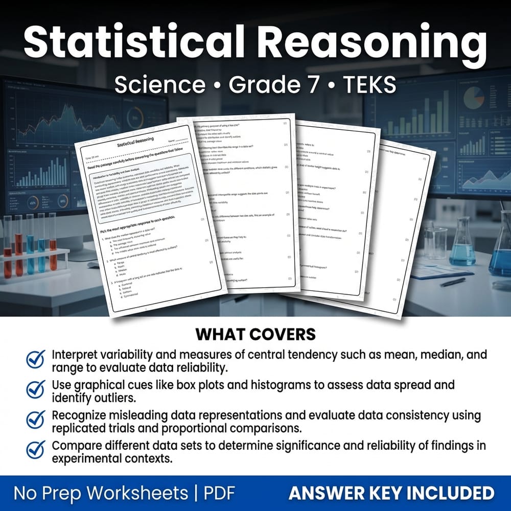 Grade 7 Science Worksheet on Statistical Reasoning | TEKS Aligned