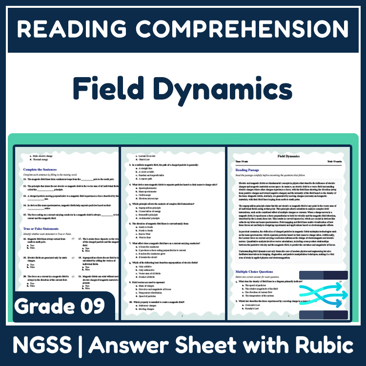 Grade 9 Science reading worksheets worksheet — Grade 9 Science | Field Dynamics Reading Worksheet (PDF + Answer Key) — page 1