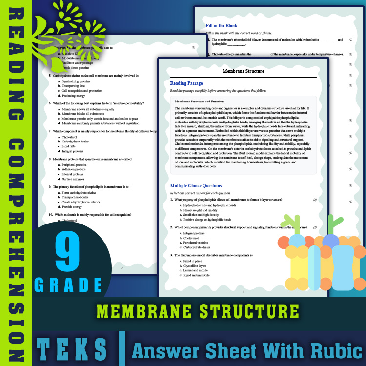 Grade 9 Science reading worksheets worksheet — 9th Grade Science | Membrane Structure Reading Worksheet (PDF + Rubric) — p…