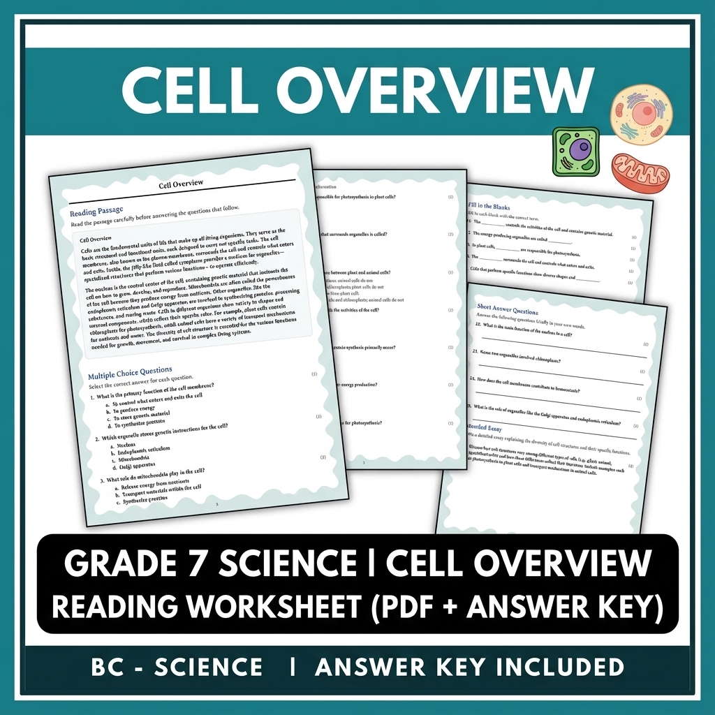 Grade 7 Science | Cell Overview Reading Worksheet (PDF + Answer Key)