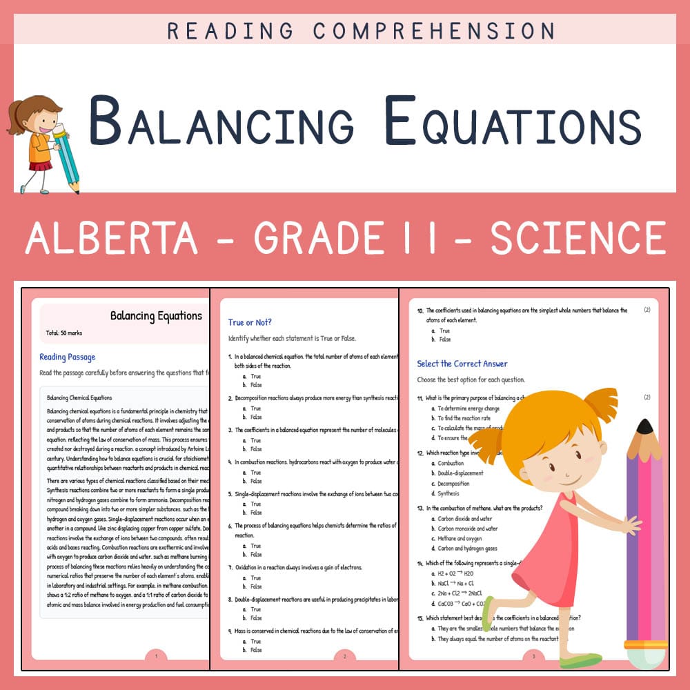 Grade 11 Science worksheet elena worksheet — Grade 11 Science | Balancing Equations Worksheet | Alberta Standards — page 1