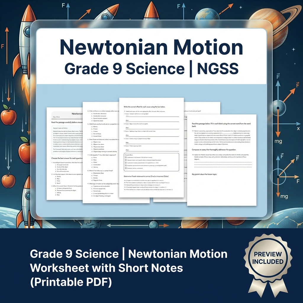 Grade 9 Science | Motion and Stability Forces & Interactions NGSS UNIT Bundle — included worksheet 4