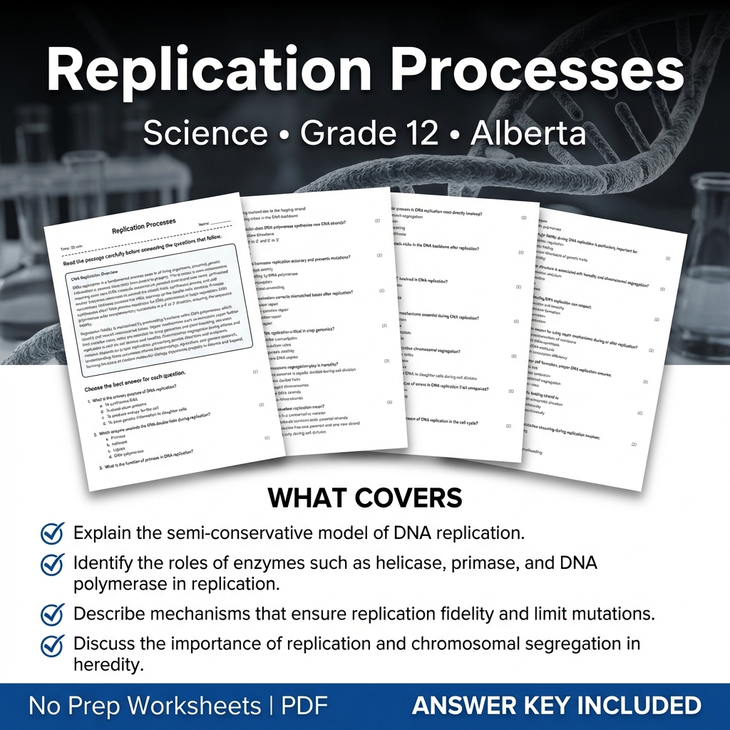 Grade 12 Science Worksheet on Replication Processes | Alberta Standards