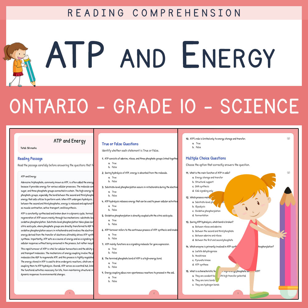 Grade 10 Science worksheet elena worksheet — Grade 10 Science | ATP and Energy Worksheet Elena | Ontario Standards — page 1