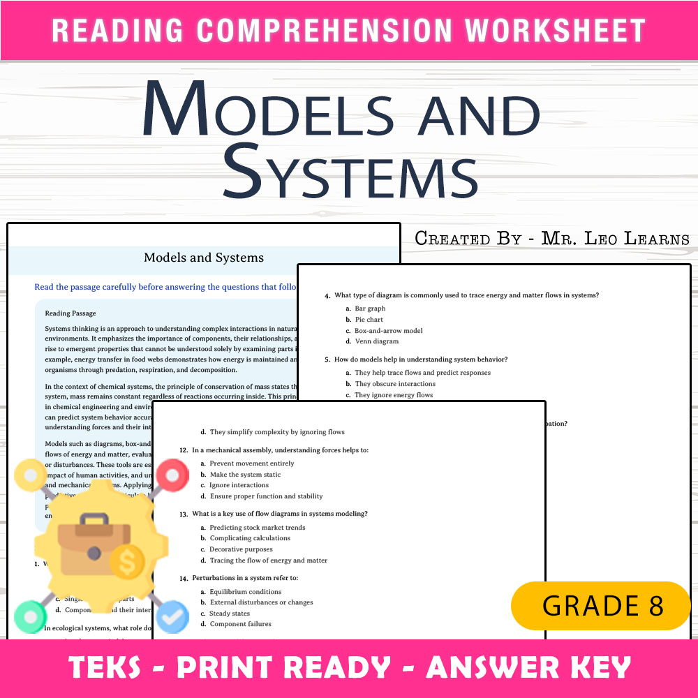 Grade 8 Science worksheet worksheet — Grade 8 Science – Models and Systems Worksheet for Mastery — page 1