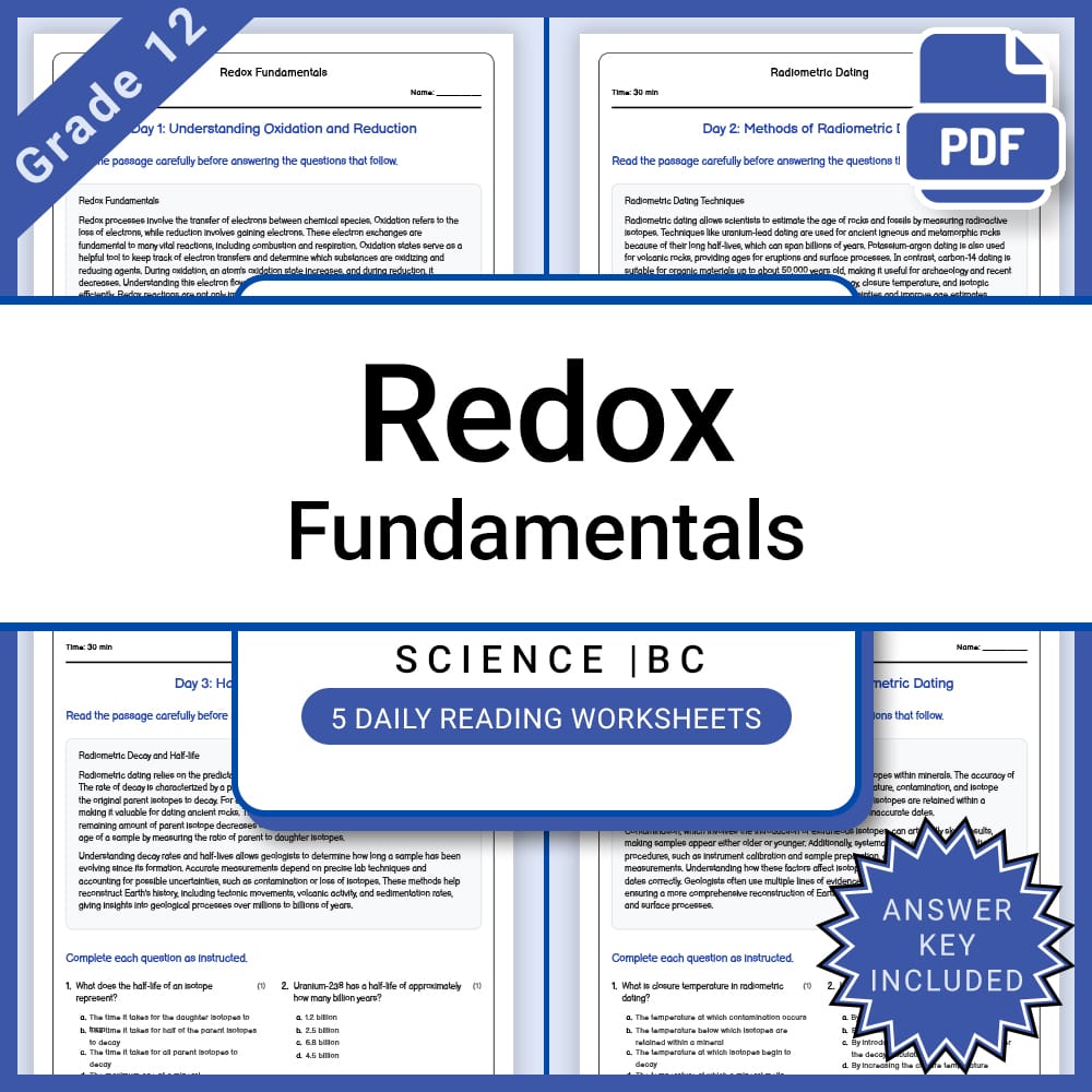 Grade 12 Science Lesson Bundle BC Framework | Daily Reading Worksheets — included worksheet 15
