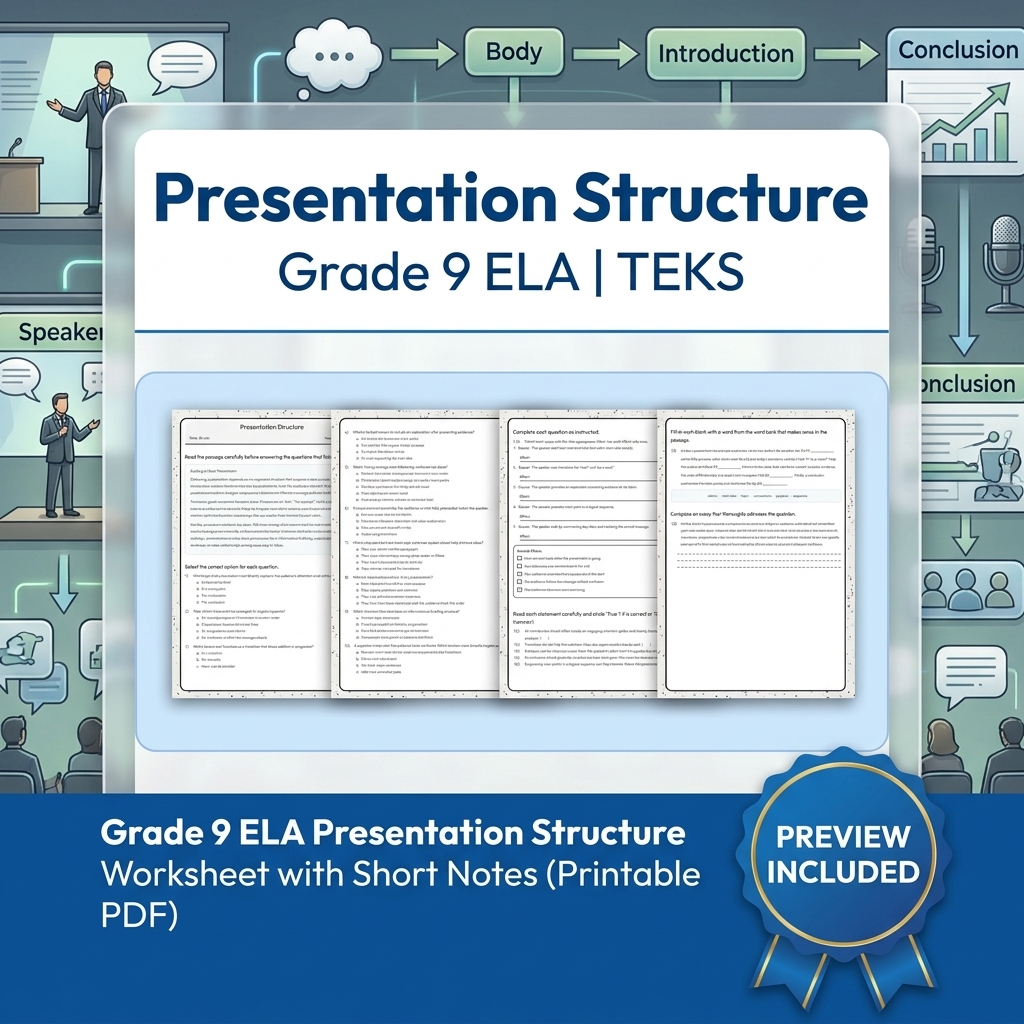 Grade 9 Spoken Language Evaluation & Discussion ELA Lesson Bundle TEKS — included worksheet 5