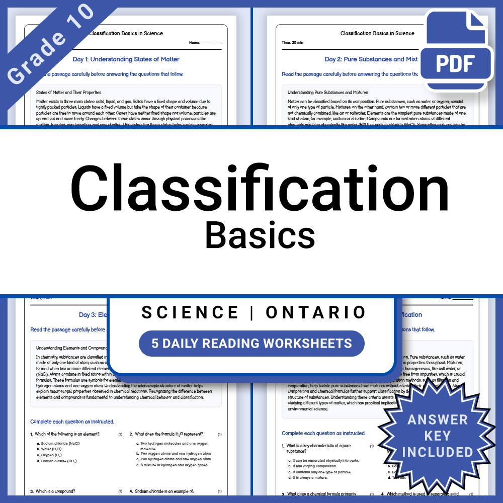 Grade 10 Science Lesson Group Bundle | Ontario Framework — included worksheet 12