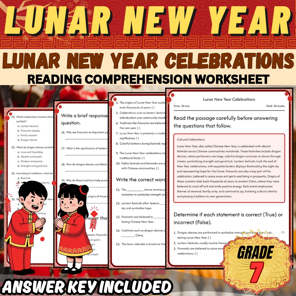 Grade 7 Chinese New Year Unit | Holidays & Cultural Celebrations Worksheet Pack — included worksheet 4