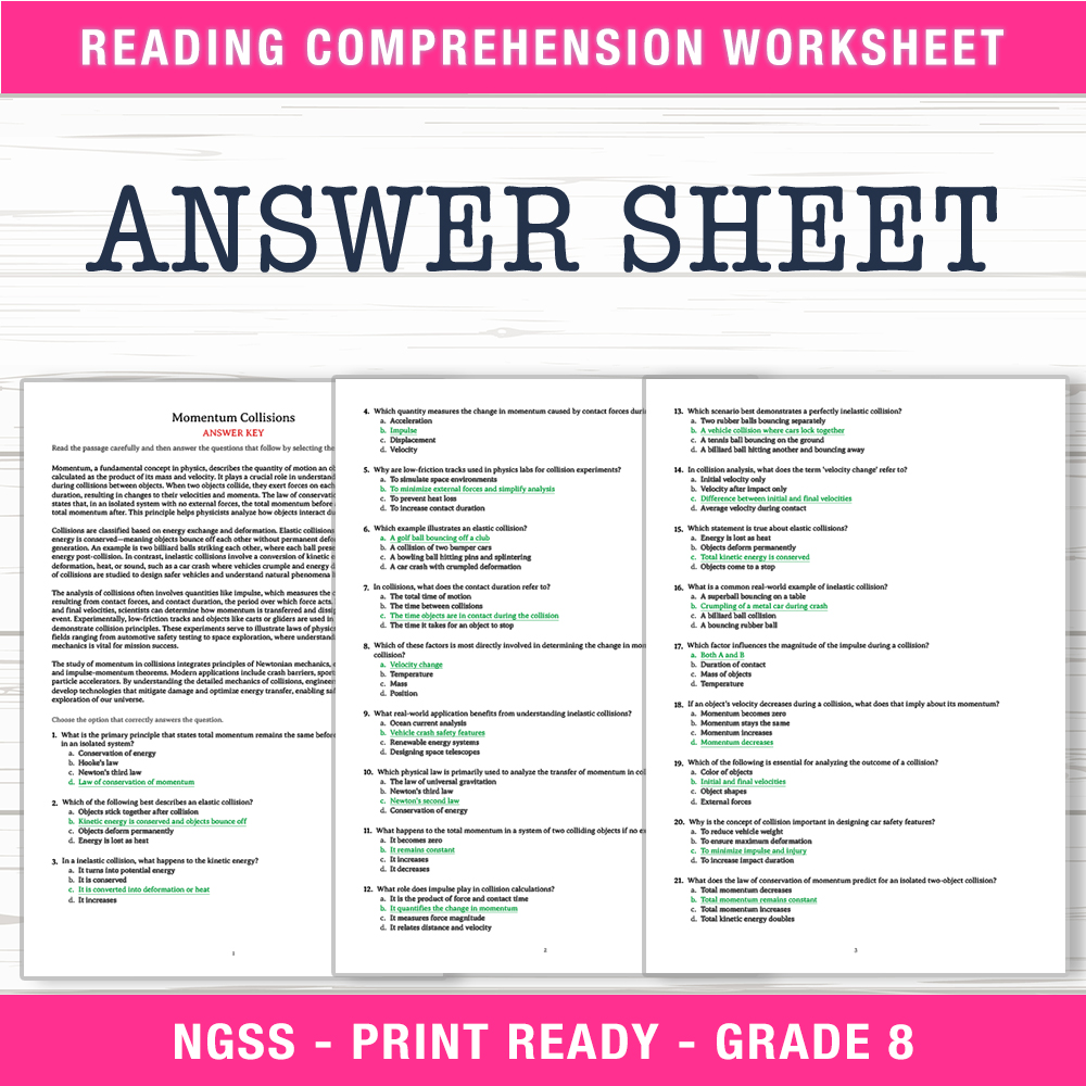 Grade 8 Science worksheet worksheet — Grade 8 Science | Momentum & Collisions Worksheet (PDF + Answer Key) — page 2