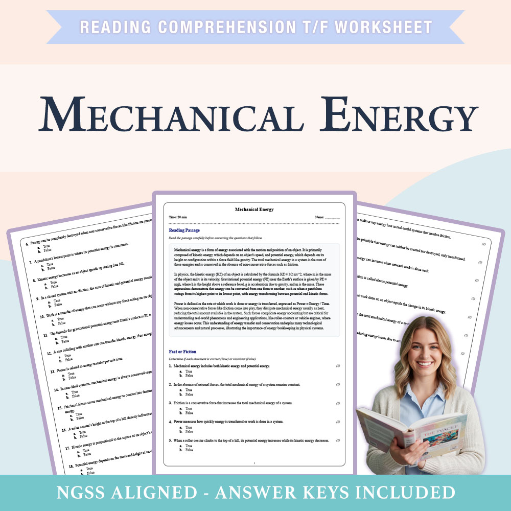 Grade 9 Science reading comprehensions true or false worksheet worksheet — Grade 9 Science | Mechanical Energy Worksheet (…