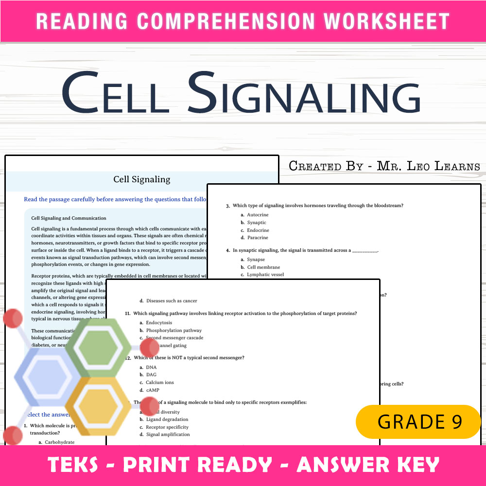 Grade 9 Science worksheet worksheet — Grade 9 Science – Cell Signaling Worksheet for Mastery | PDF + Answer Key — page 1