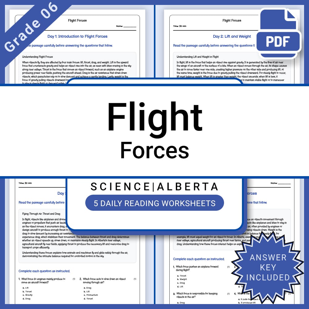 Grade 6 Science daily reading worksheet worksheet — Grade 6 Science – Flight Forces Daily Reading Worksheet + Answer Key —…