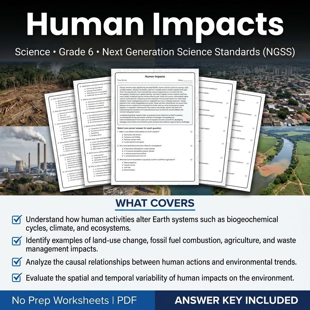 Grade 6 Science | Human Impacts Worksheet & PDF Answer Key (Printable)