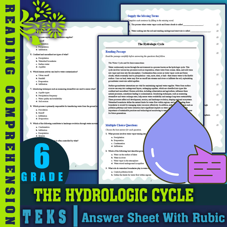 Grade 6 Science reading worksheets worksheet — 6th Grade Science | The Hydrologic Cycle Reading Worksheet & Answer Key (PD…