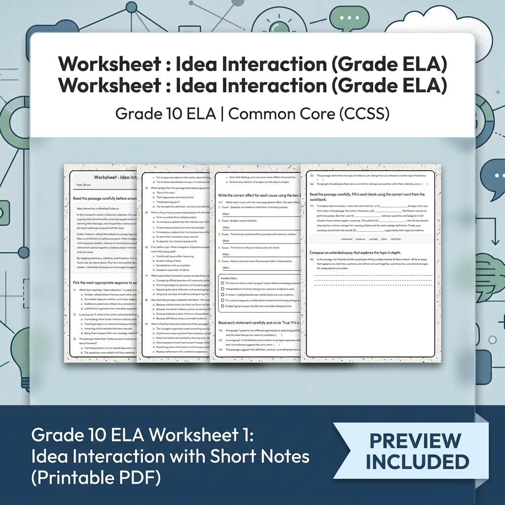 Grade 10 Source Integration & Writing Skills ELA Full-Year Bundle (CCSS) — included worksheet 39