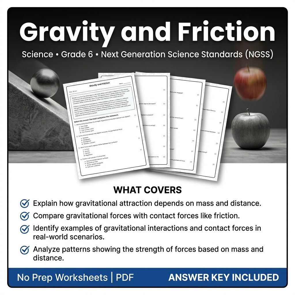 Grade 6 Science | Gravity and Friction Worksheet with Answer Key (Printable PDF)