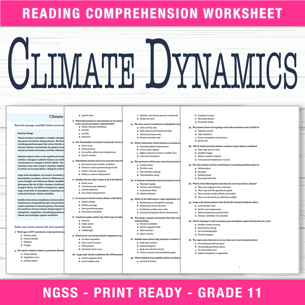 Grade 11 Science worksheet worksheet — Grade 11 Science | Climate Dynamics Worksheet (PDF + Answer Key) — page 1