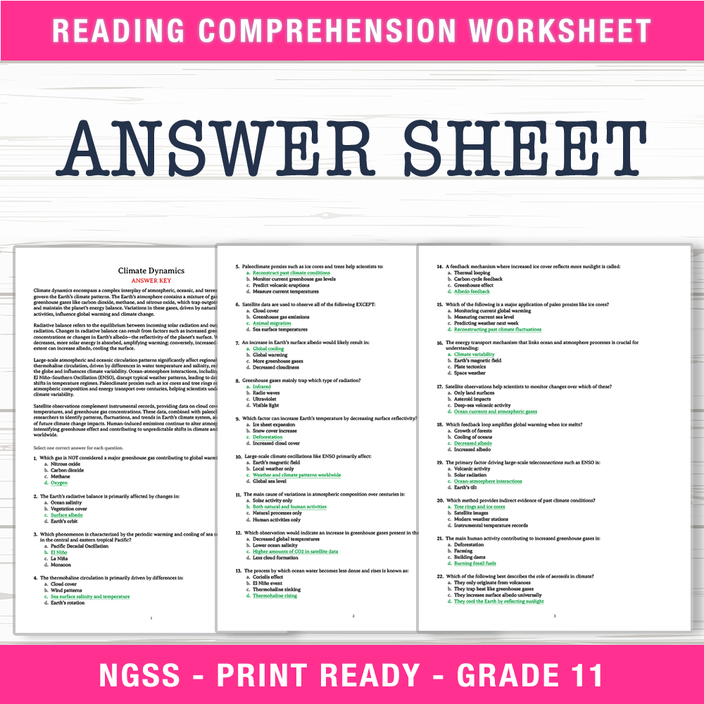 Grade 11 Science worksheet worksheet — Grade 11 Science | Climate Dynamics Worksheet (PDF + Answer Key) — page 2