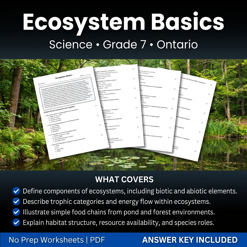 Ecosystem Basics Worksheet for Grade 7 Science | Ontario Standards