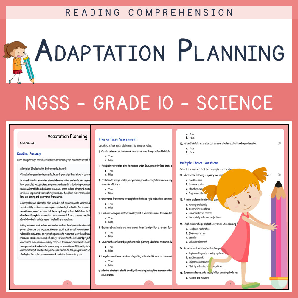 Grade 10 Science worksheet worksheet — Grade 10 Science | Adaptation Planning Worksheet & Answer Key (NGSS Aligned) — page 1