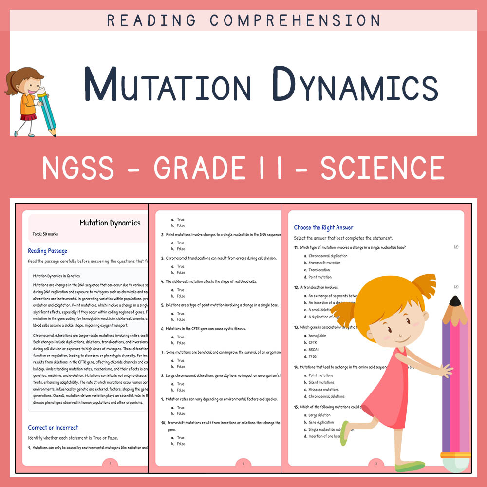 Grade 11 Science worksheet worksheet — Grade 11 Science | Mutation Dynamics Worksheet & Answer Key (NGSS Aligned) — page 1