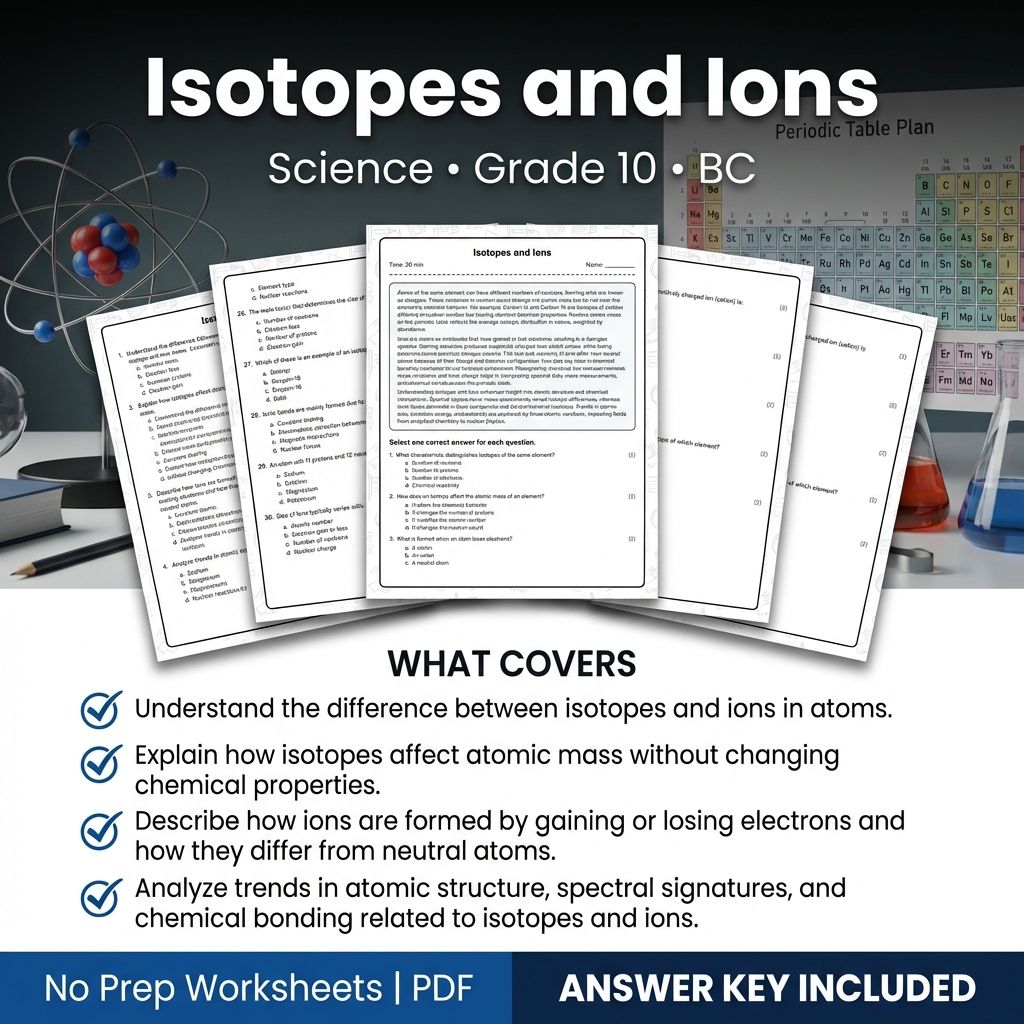 Grade 10 Science | Isotopes and Ions Worksheet & Answer Key (Printable PDF)
