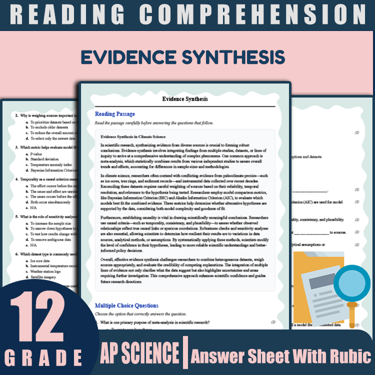 Grade 12 Science reading worksheets worksheet — Grade 12 Science | Evidence Synthesis Reading Worksheet (PDF + Rubric) — p…