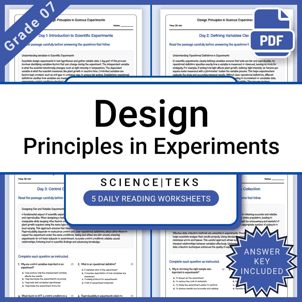 Grade 7 Science Lesson Group TEKS Bundle | Daily Reading Worksheets — included worksheet 7