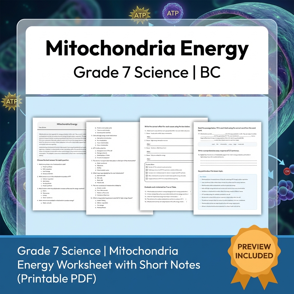 Grade 7 Science Full Year Bundle Ecosystems, Cells & Earth Processes Worksheets — included worksheet 49