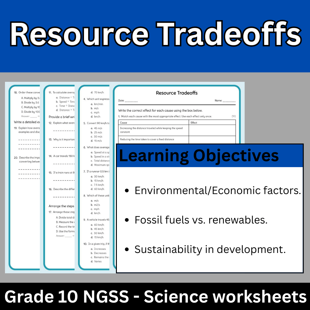 Grade 10 Science | Resource Tradeoffs Worksheet – NGSS Standards (PDF)