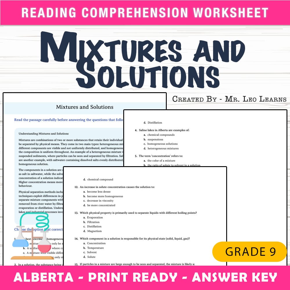 Grade 9 Science worksheet mcq paper worksheet — Grade 9 Science — Worksheet MCQ Paper for Mastering Mixtures and Solutions…