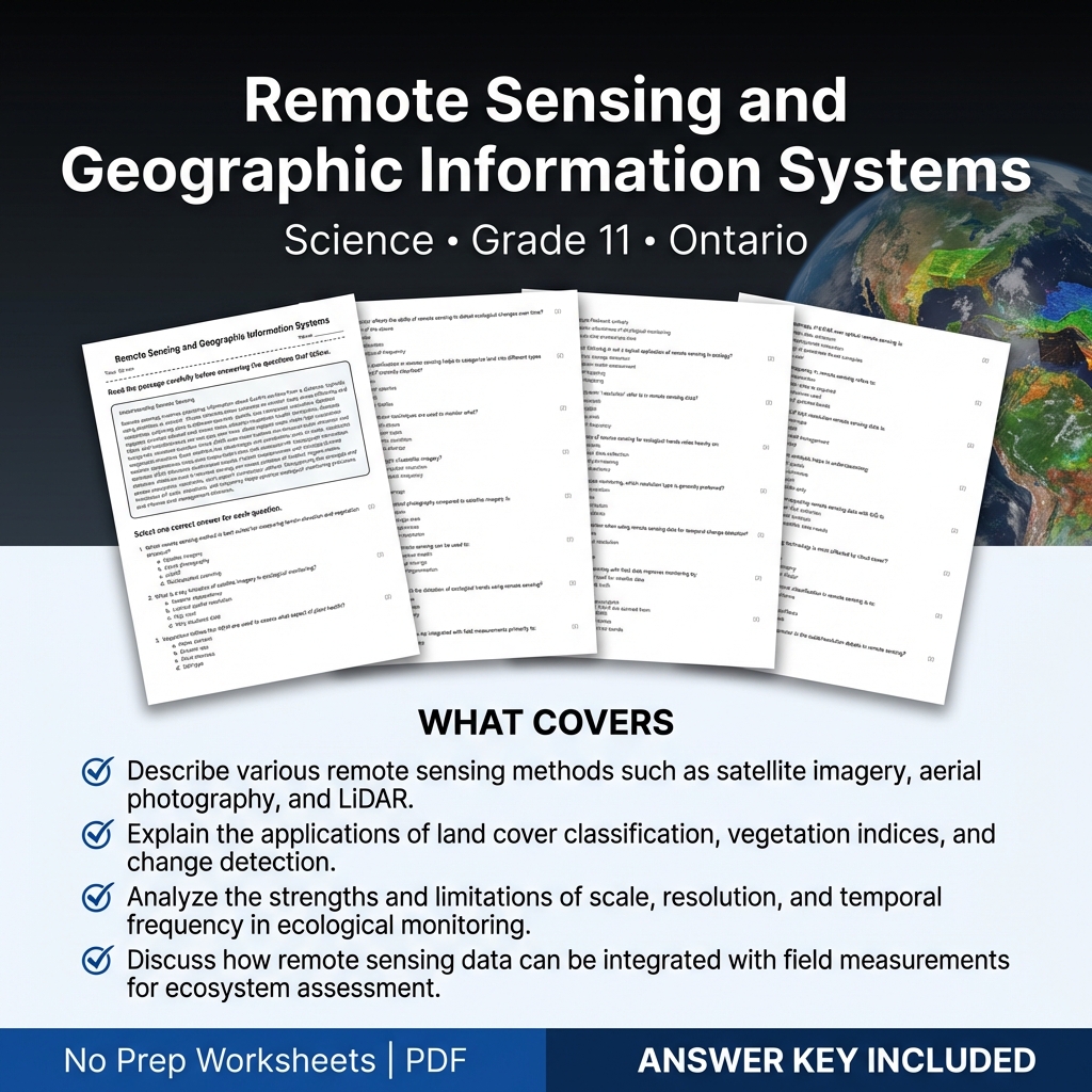 Grade 11 Science Worksheet on Remote Sensing and GIS | Ontario Standards