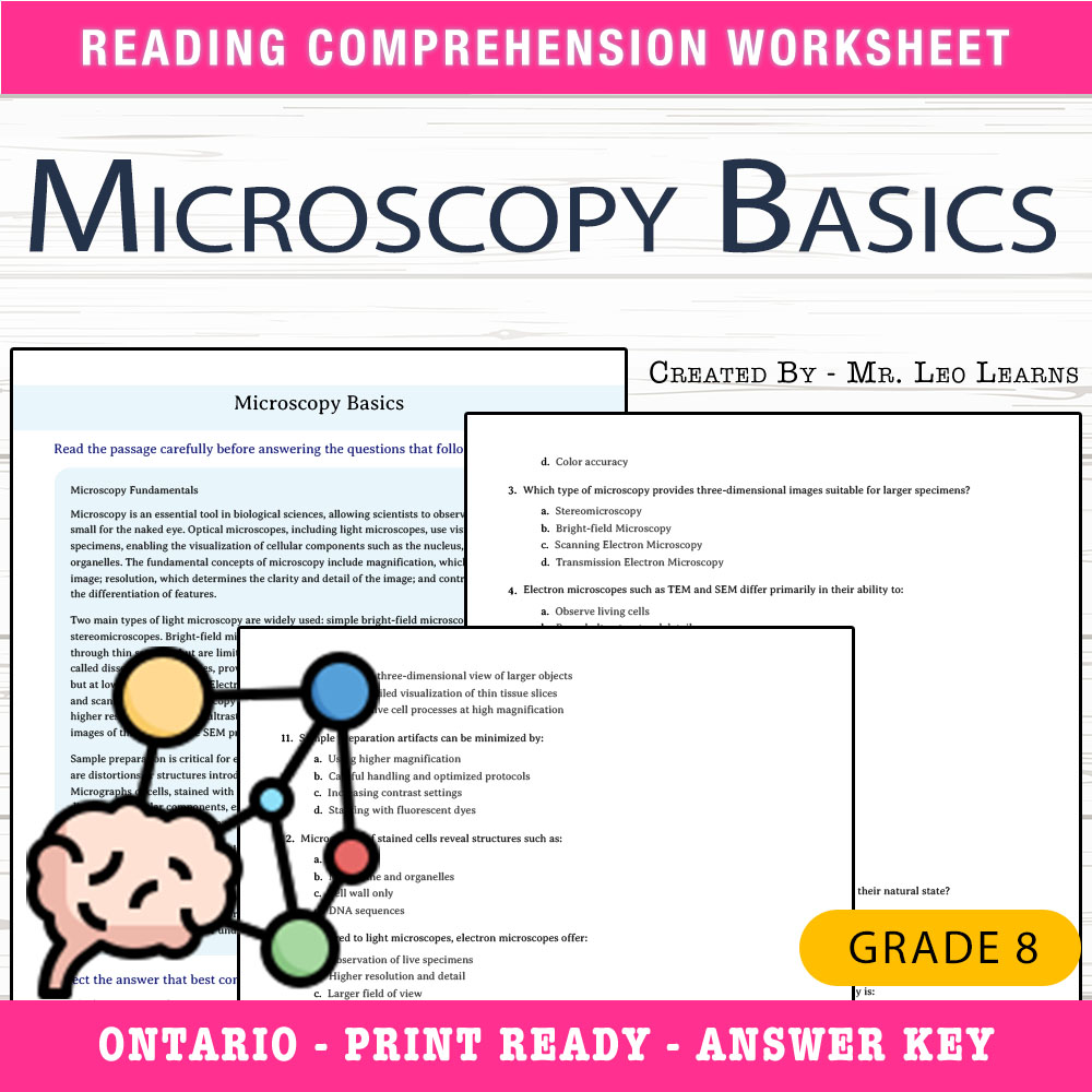 Grade 8 Science worksheet worksheet — Grade 8 Science — Microscopy Basics Worksheet for Mastering Microscopes — page 1