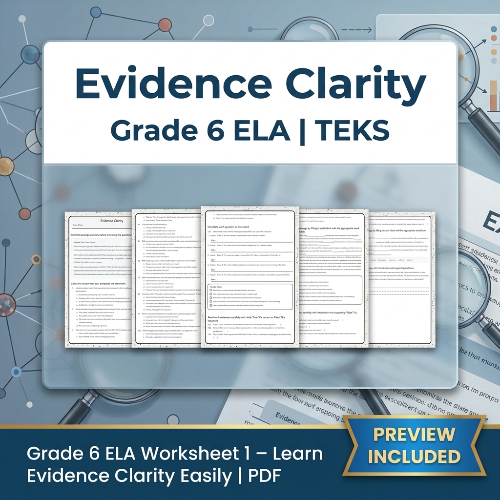 Grade 6 Evidence-Based Text Analysis ELA Full-Year Bundle (TEKS) Worksheets — included worksheet 28