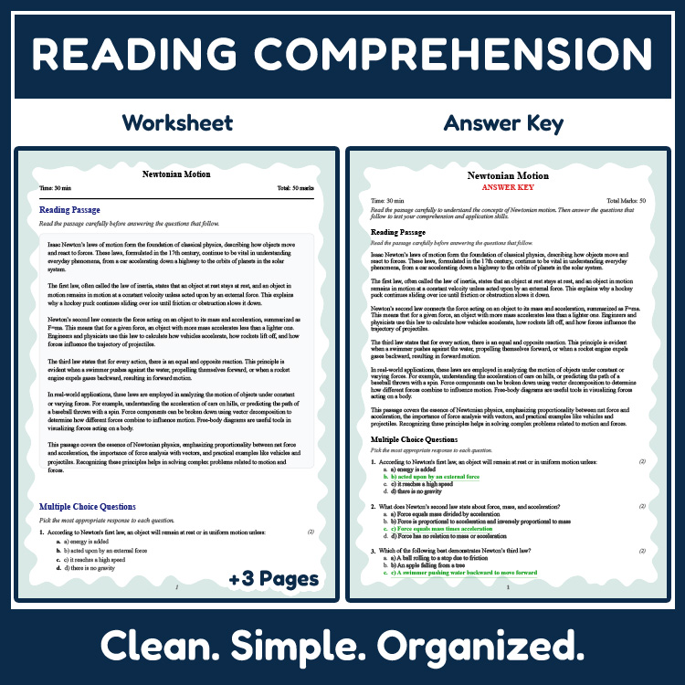 Grade 9 Science reading worksheets worksheet — Grade 9 Science | Newtonian Motion Reading Worksheets (PDF & Rubric) — page 2